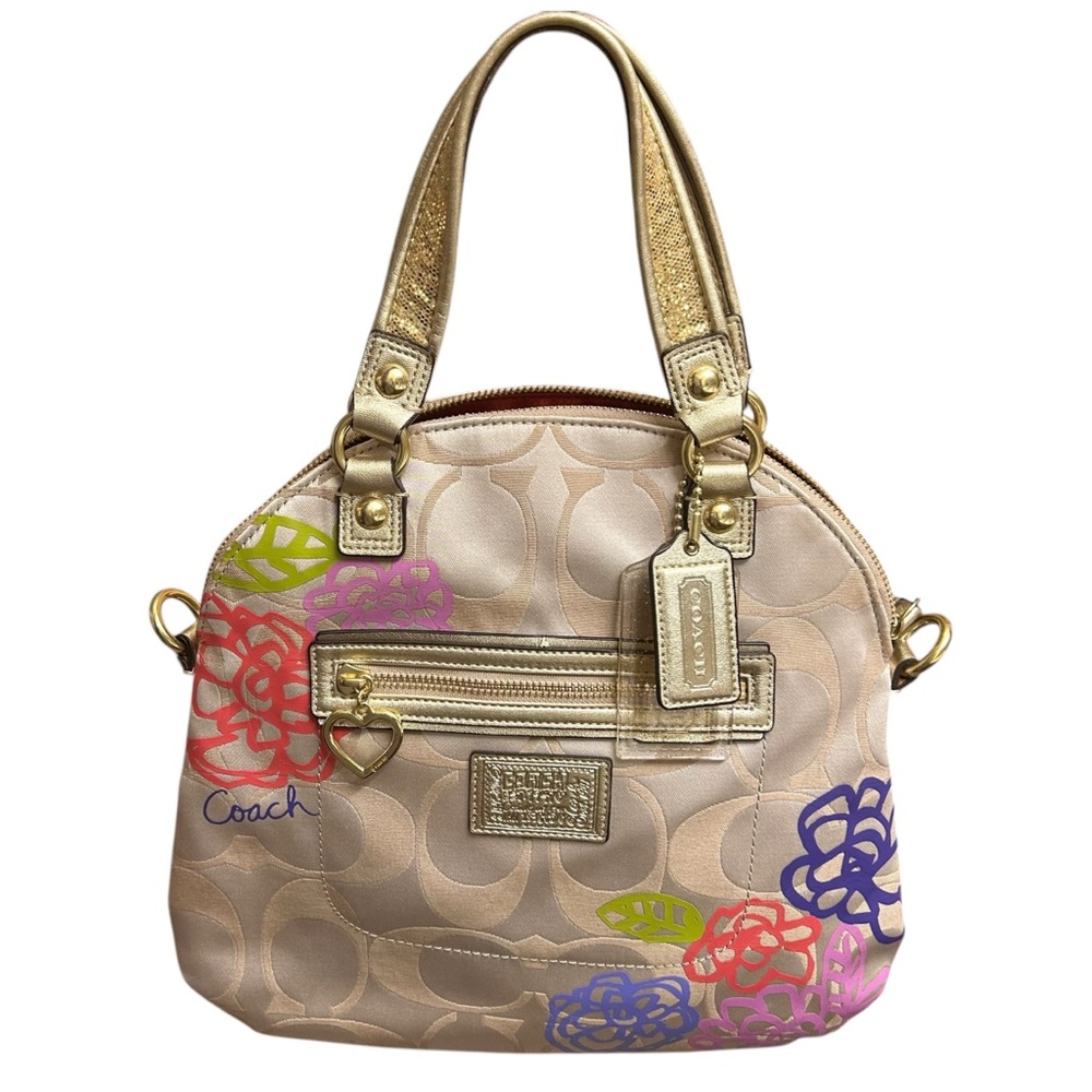 EUC Coach Poppy Gold and Floral Women's Covertible Shoulder or Crossbody F22323 - Picture 2 of 11